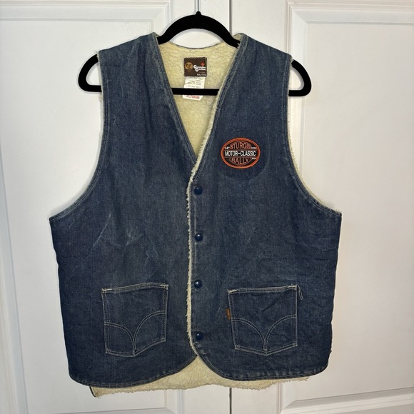 Canadian Caribou Other - Vintage Canadian Caribou Denim Vest Mens XXL Faux Sherpa Moto Sturgiss Patch